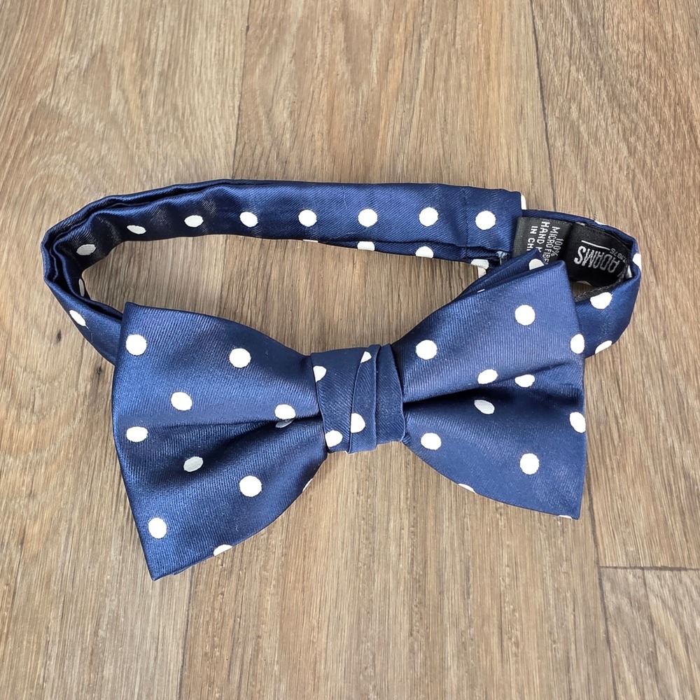 Stacy Adams Mens Navy Blue White Polka Dot Microfiber Pre-Tied Bow Tie RN 83983